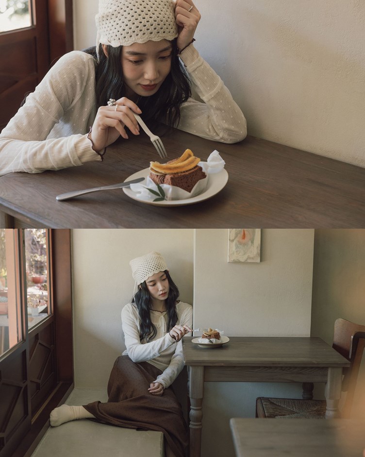 木耳邊配色坑條長袖