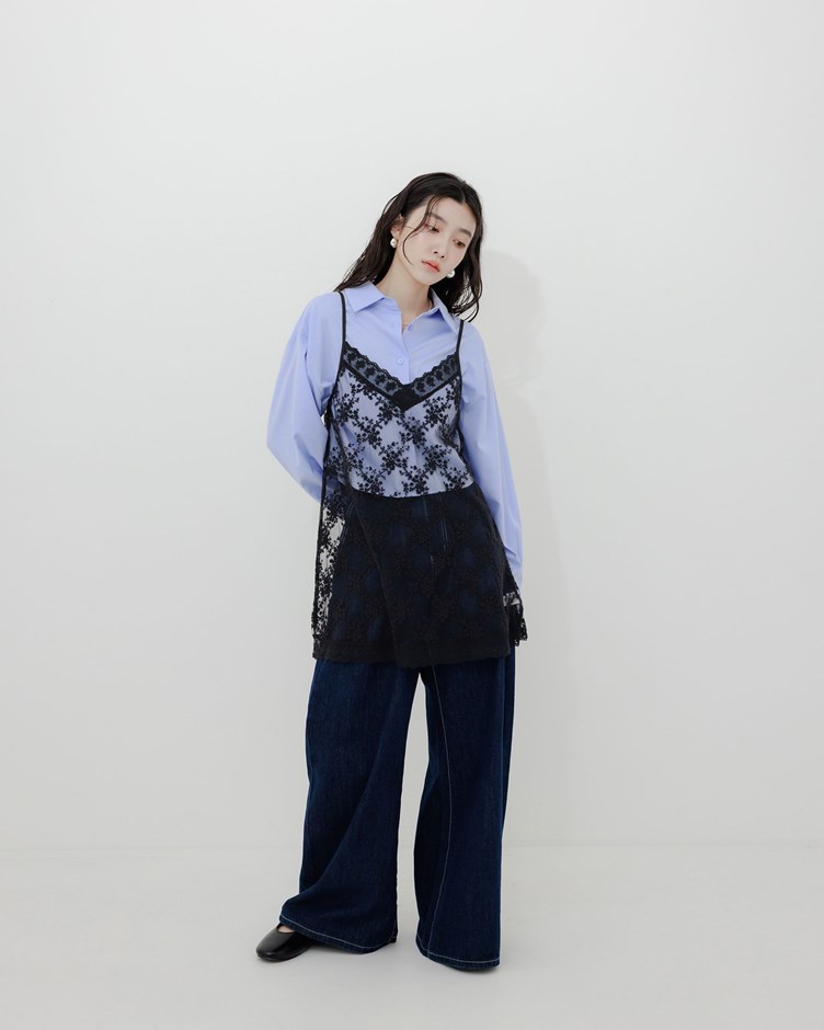 刺繡花花蕾絲透肌背心 (購買此款 整單再88折)