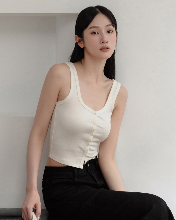 彈力開釦弧形V領背心