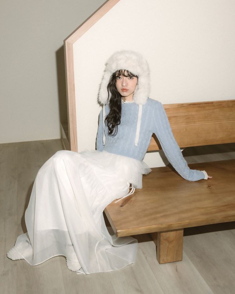 抽皺層次感透紗長裙