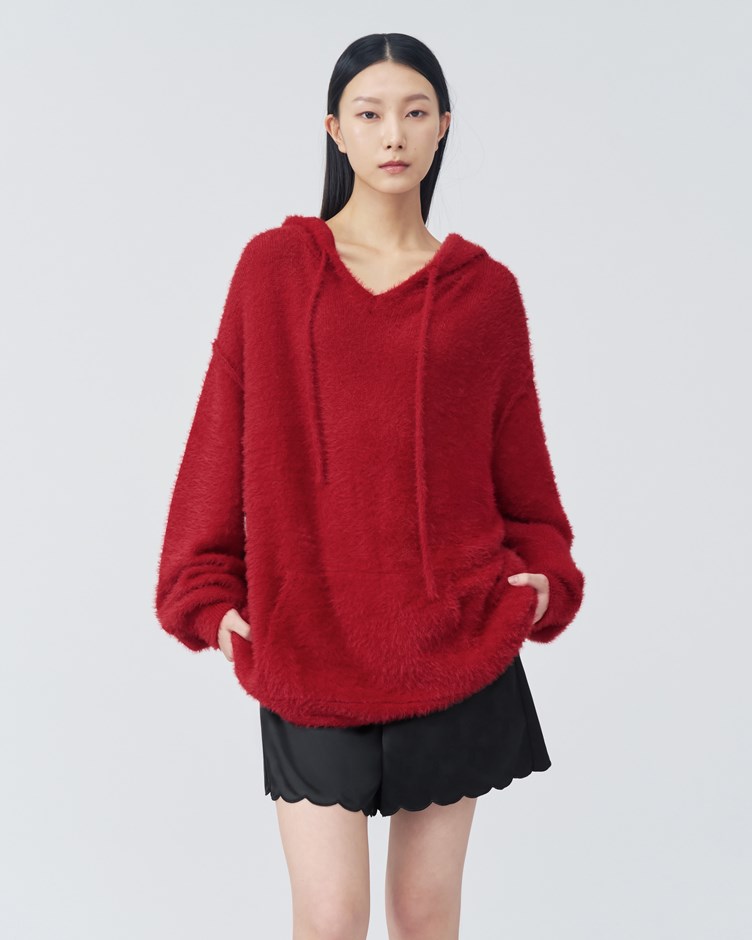 水貂毛針織連帽上衣