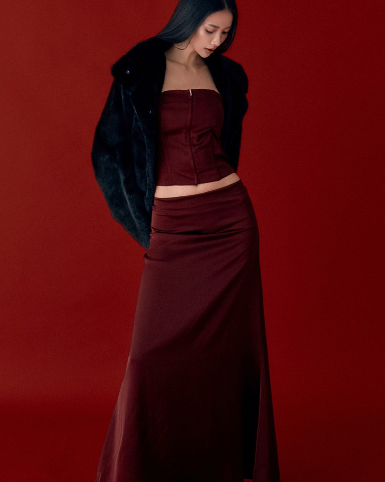 微霧光澤緞面長裙