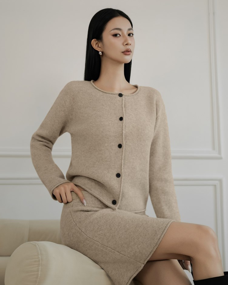 撞色釦羊毛針織開衫