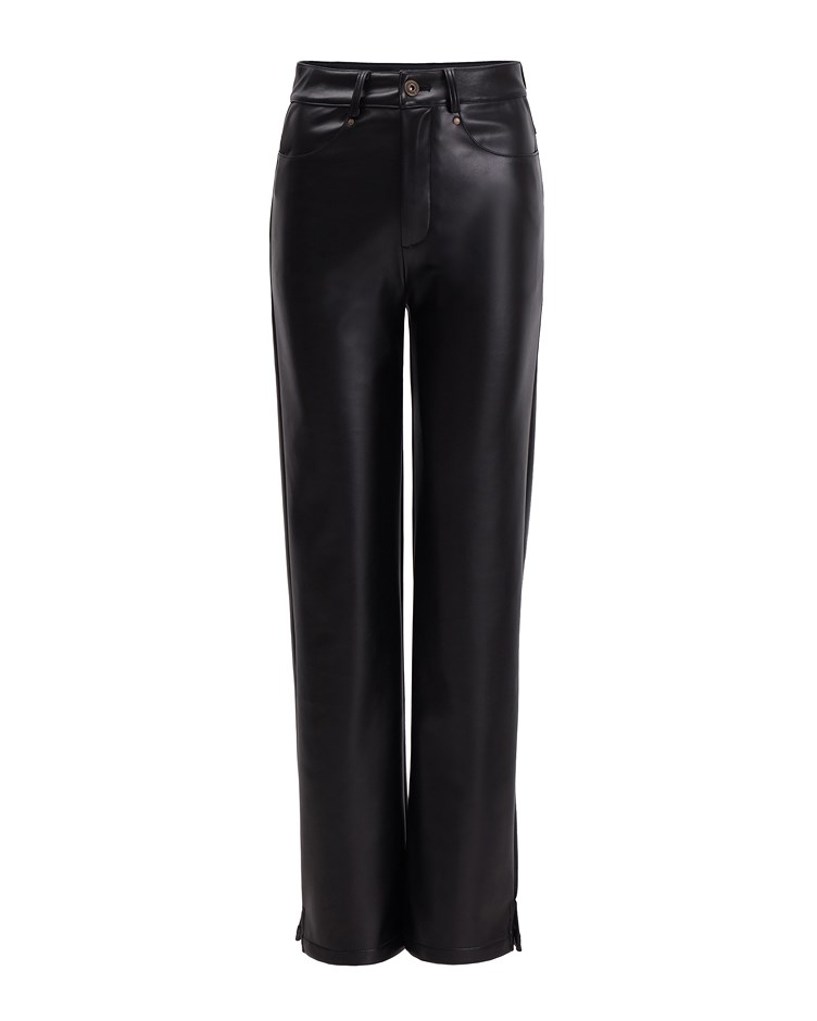 leather tapered leg trousers