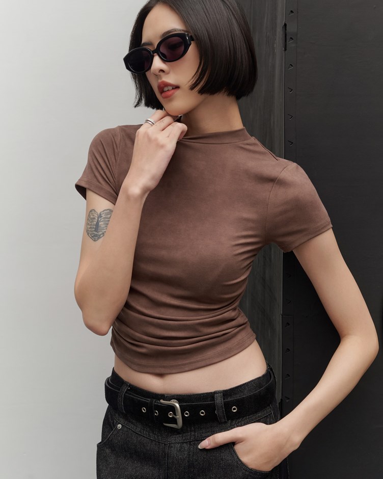 洗舊感羅紋側抓皺上衣