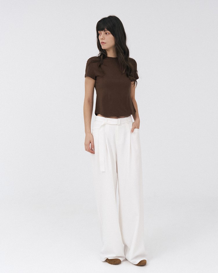 腰帶打摺後鬆緊寬褲