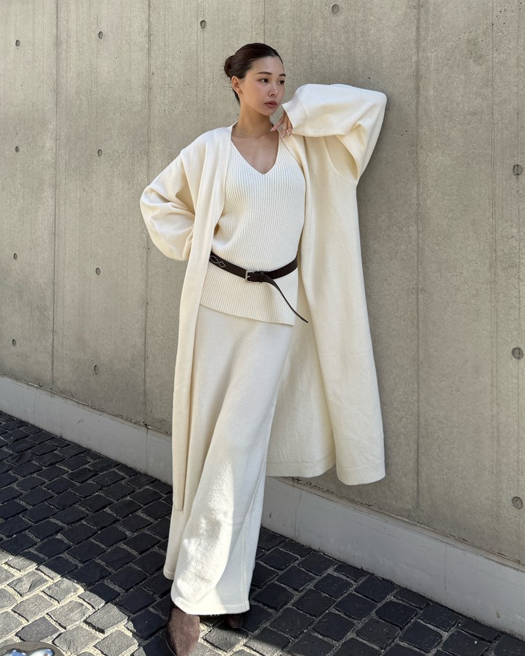 綿羊毛針織長版開襟外套