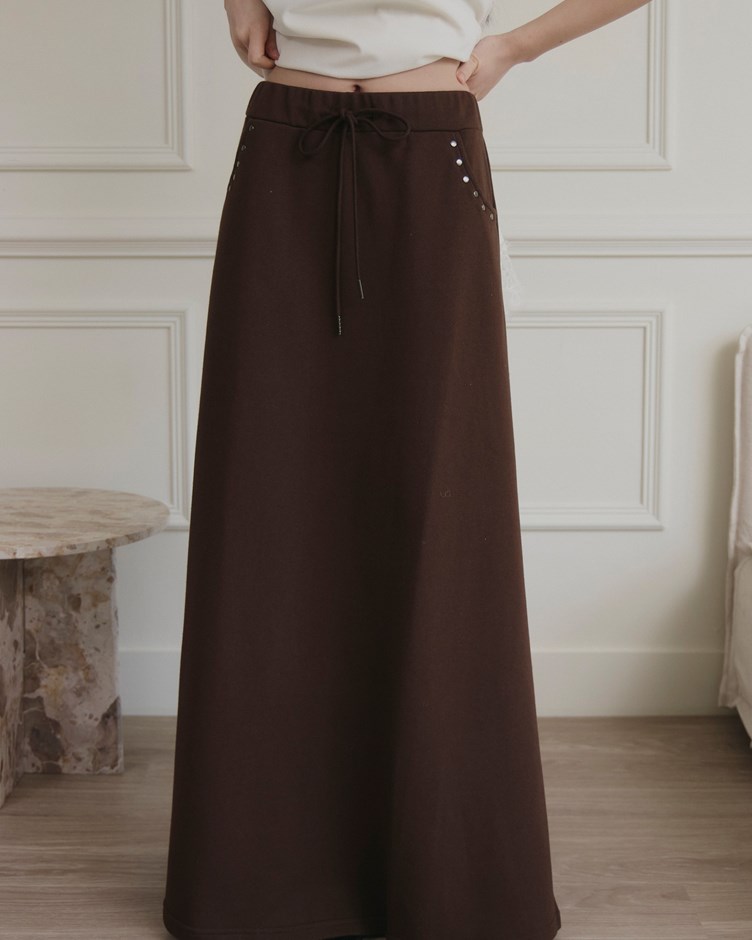 鉚釘造型抽繩棉裙