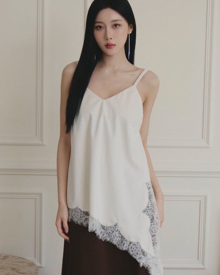 絲滑感蕾絲下擺細肩背心