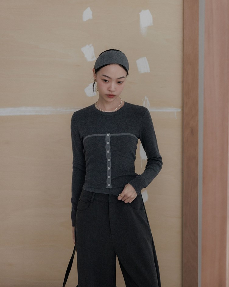 簡約圓領針織上衣(附背心)