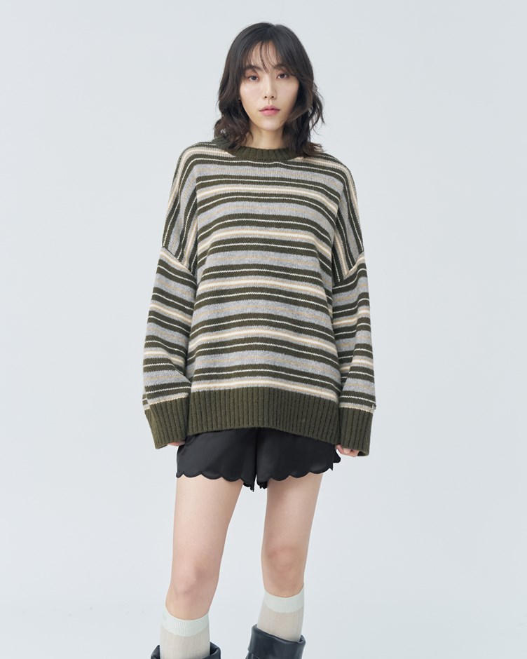 羊毛混紡條紋毛衣｜與長裙成套優惠（詳見內頁）