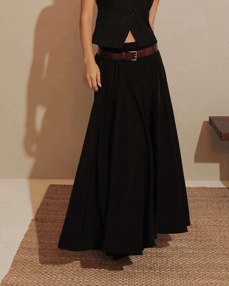 鬆緊雪紡傘襬長裙(The Elaru label 聯名款-Ruby)