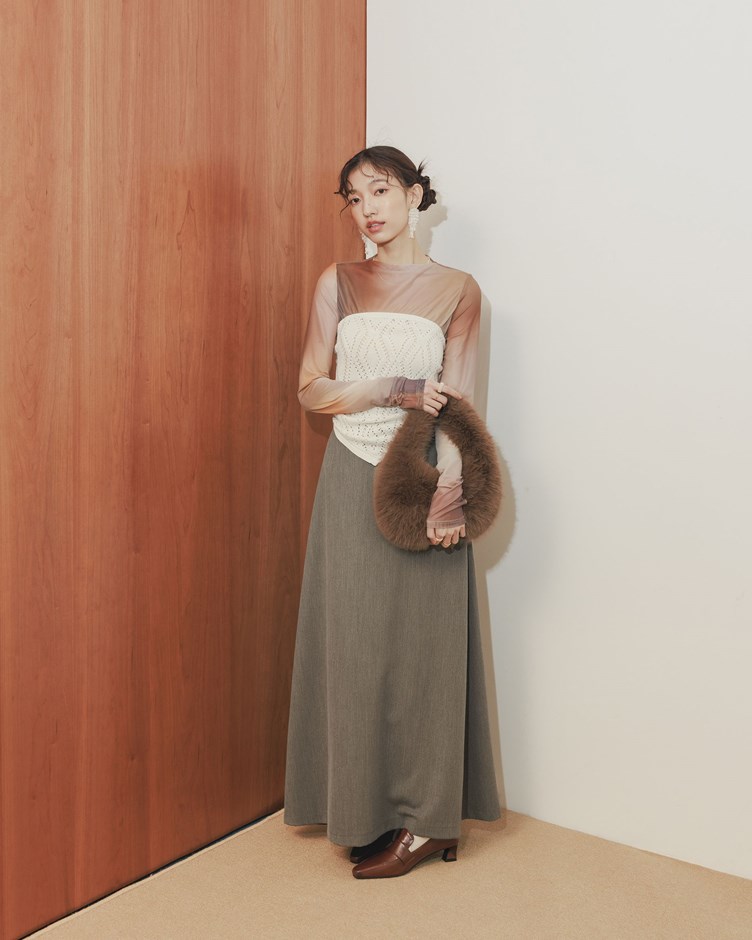 後腰簍空綁帶西裝傘擺裙