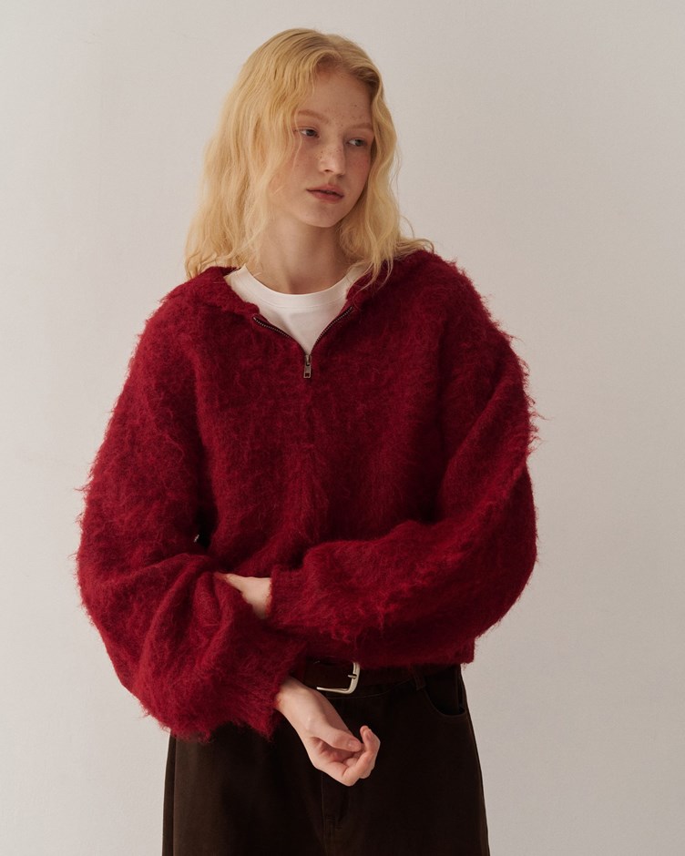 暖絨磨毛感連帽針織外套