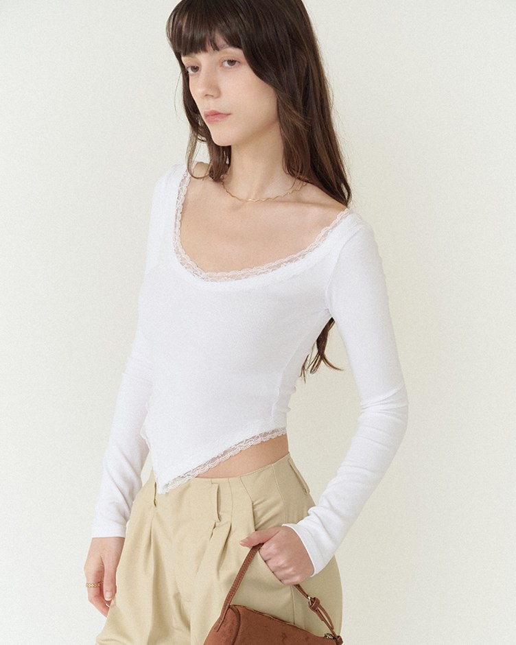 蕾絲V領長袖上衣