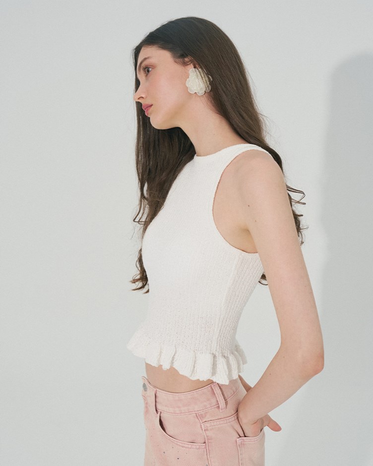 亞麻感針織削肩附Bra背心