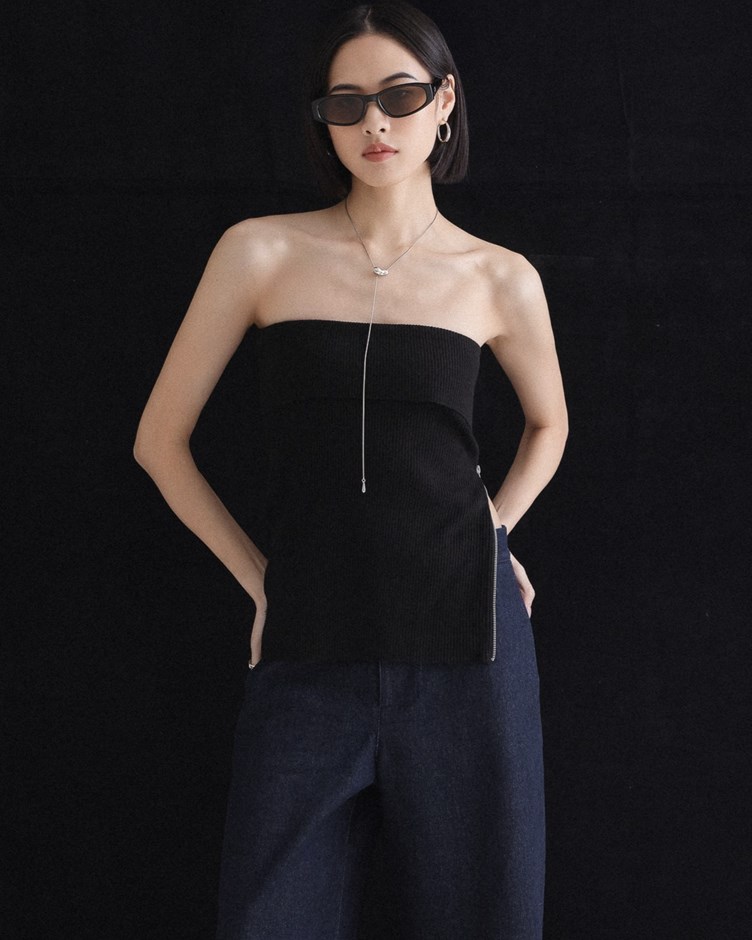 mi個性翻領侧拉鍊平口背心