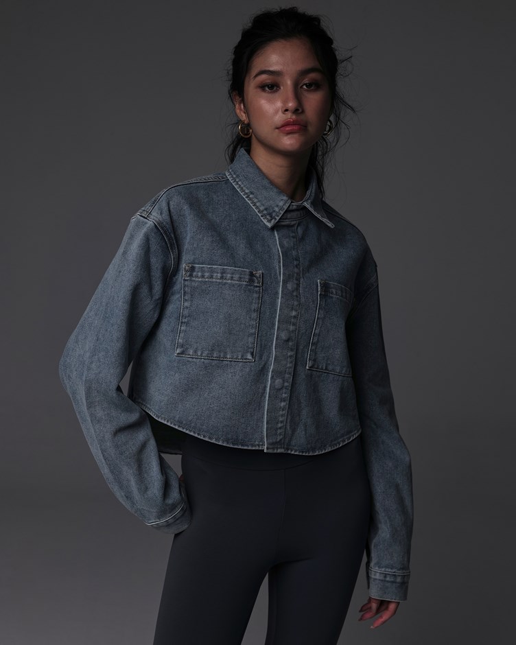 霧光復古丹寧短襯衫外套