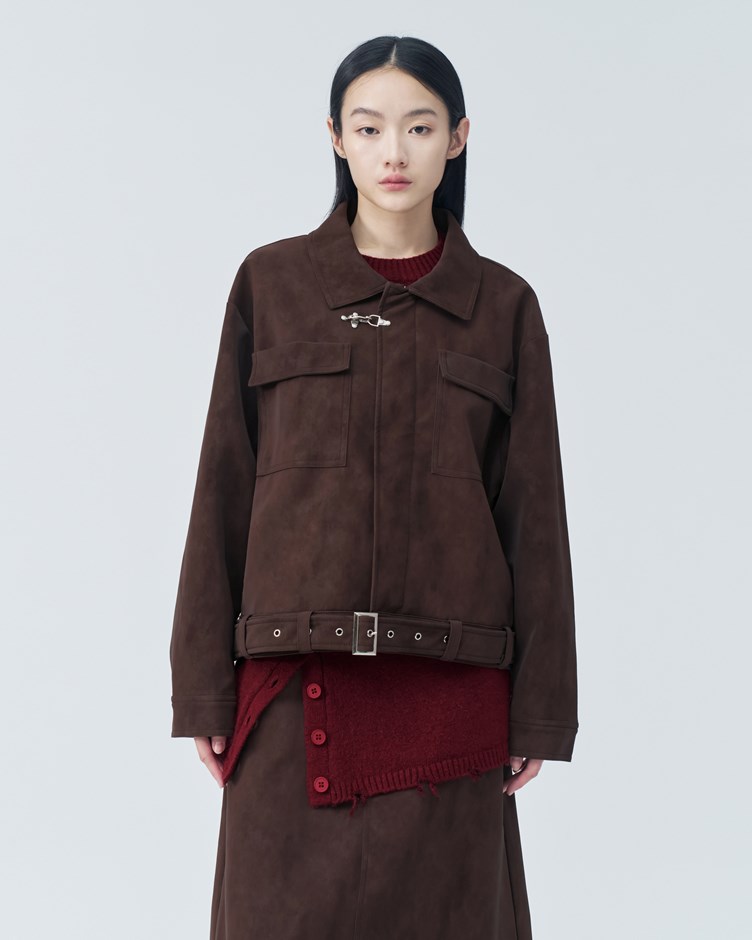 麂皮絨面扣飾外套