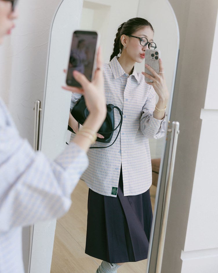 簡約配色細格紋襯衫