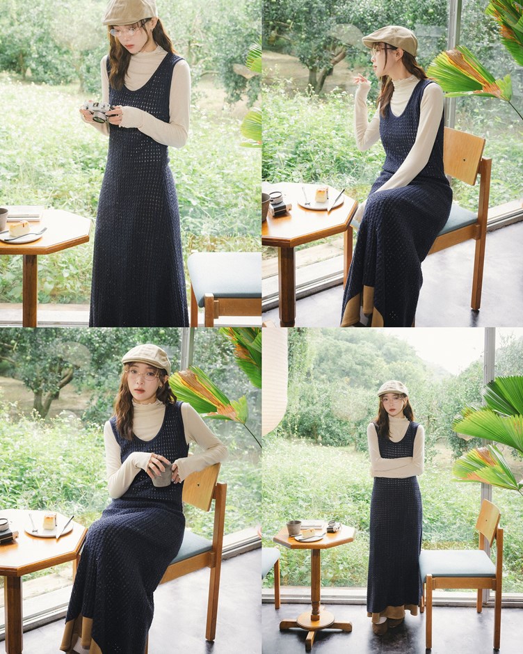 兩穿彩點圈圈織紋針織洋裝