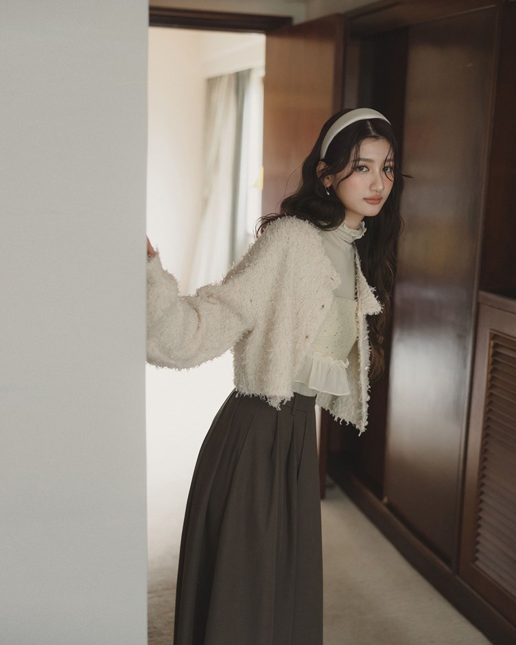 小香毛感圓領針織外套