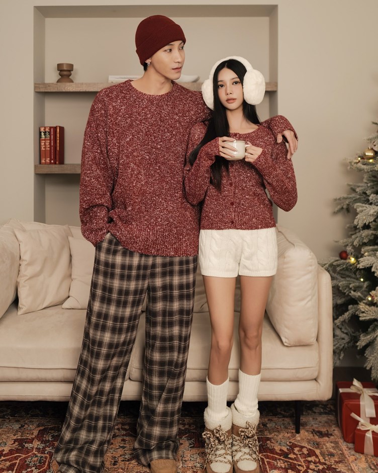 混色針織開釦外套