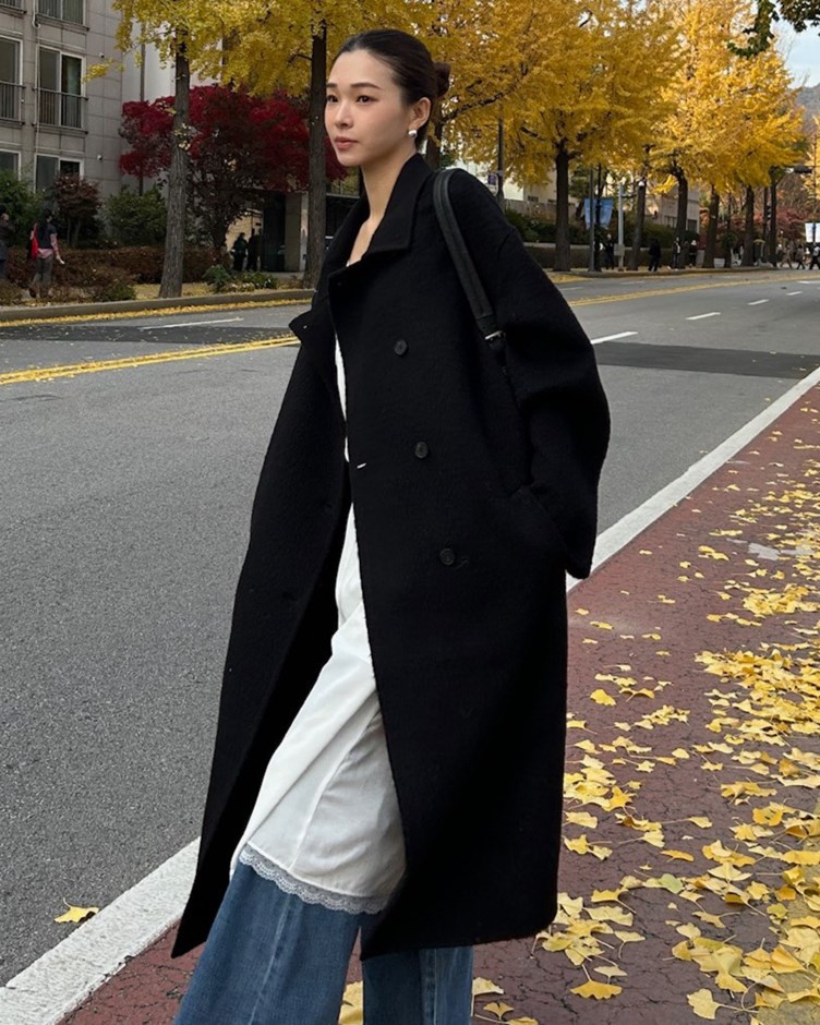 高領排扣奢華羊毛長版外套