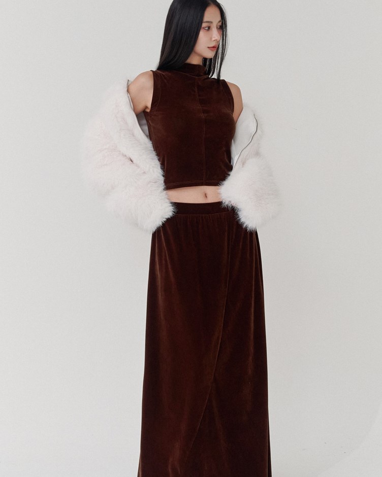 植絨網紗鬆緊長裙