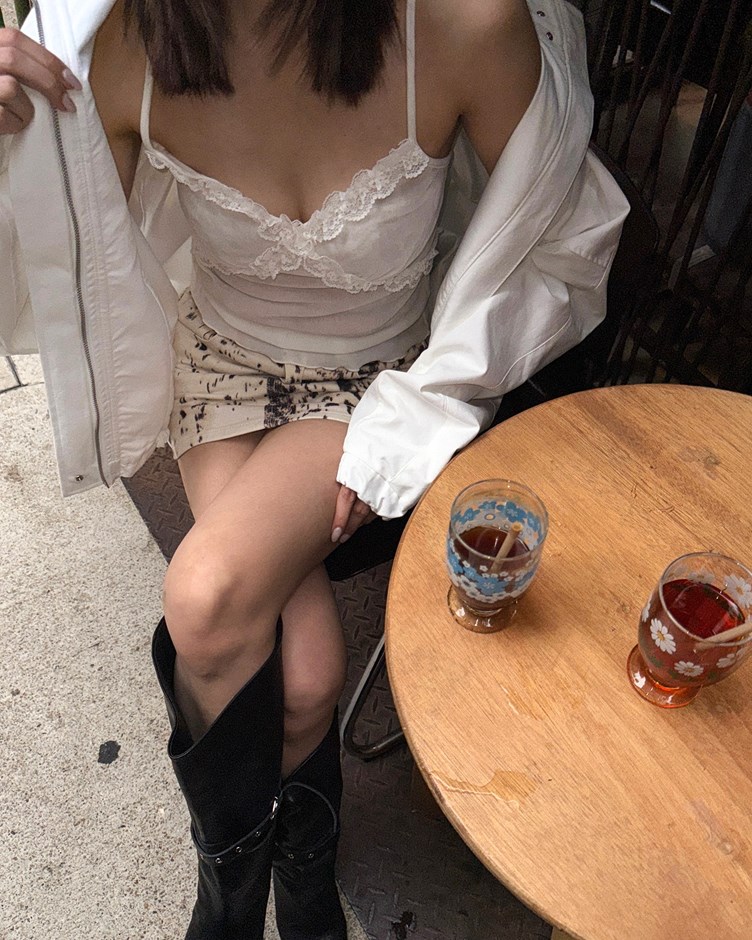 植絨網紗蕾絲細肩背心