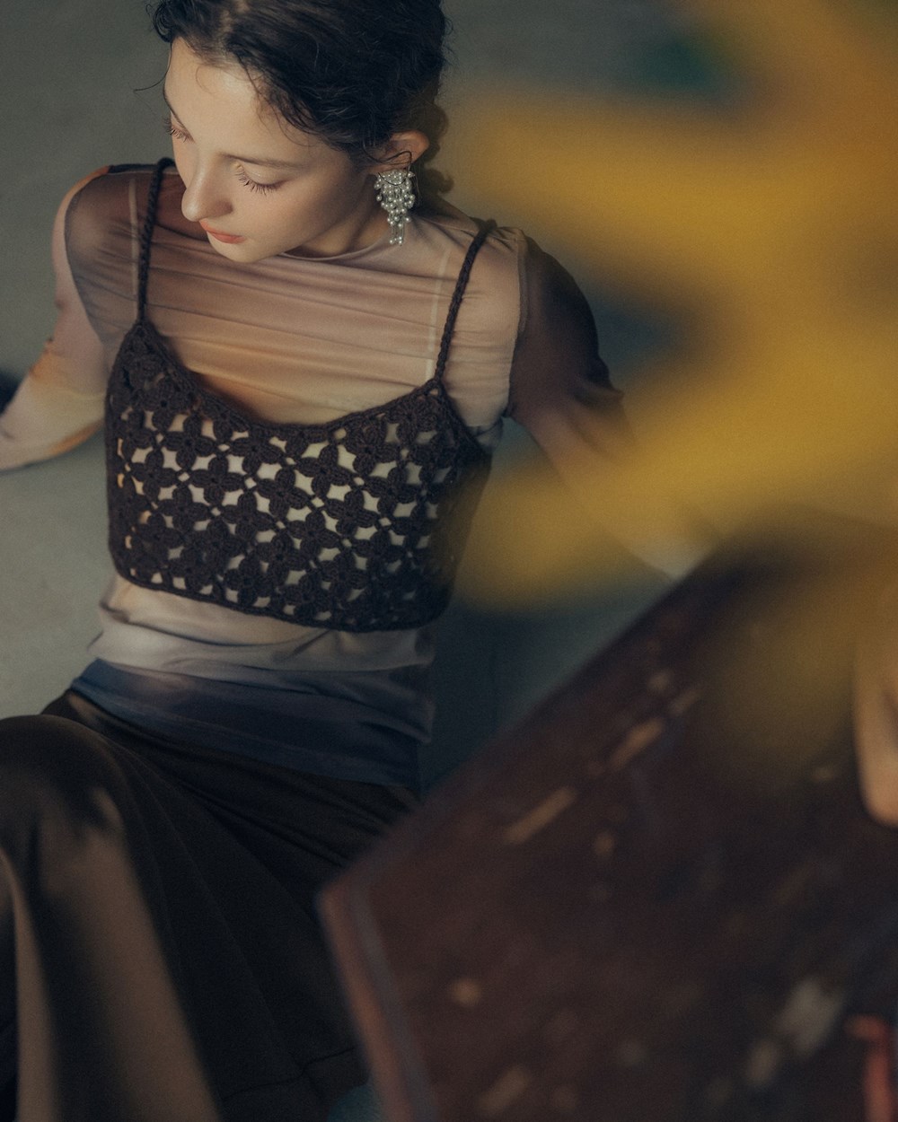 日系手工鉤花針織背心