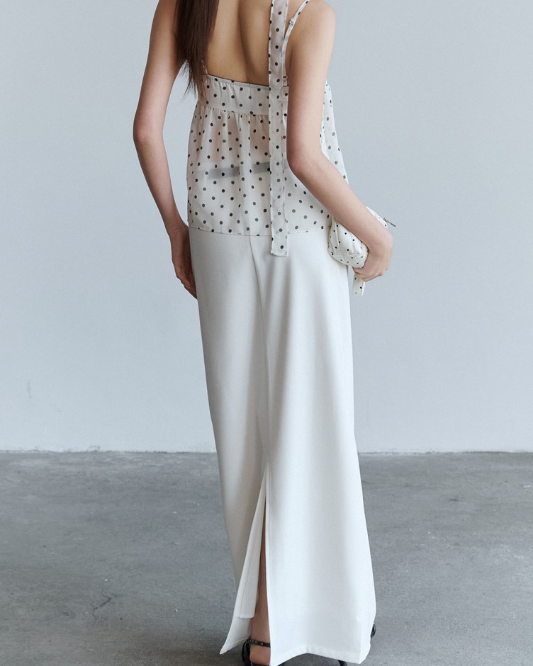 簡約純色開衩西裝長裙