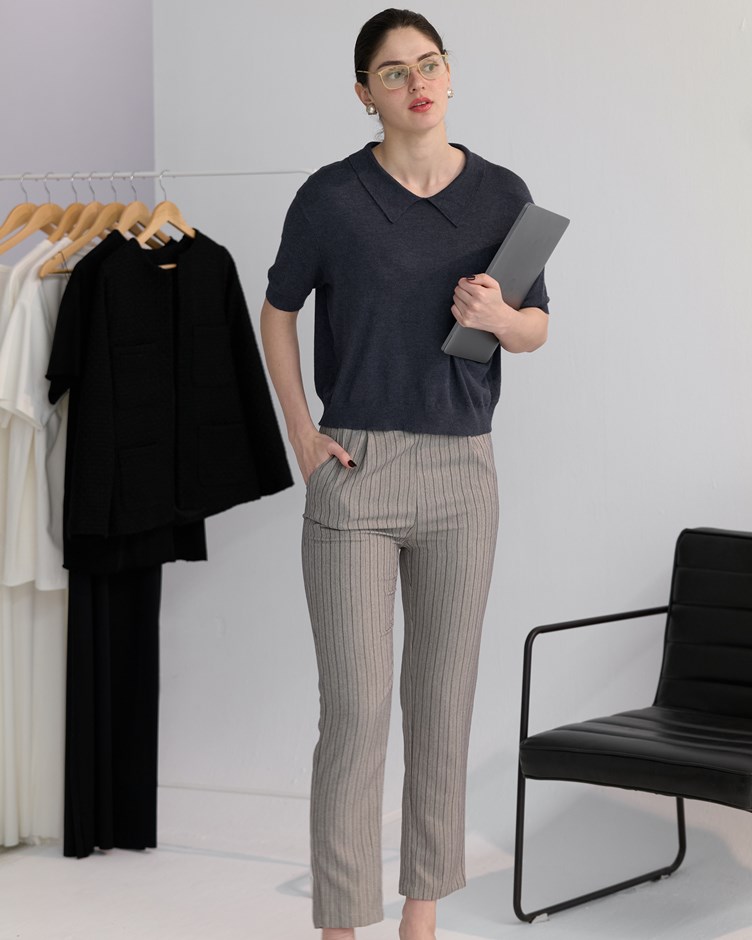 春夏人造絲｜直筒條紋顯瘦西裝褲