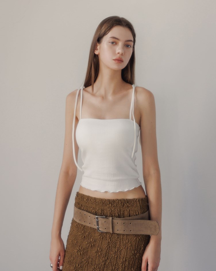 平口坑紋綁帶捲邊BRA TOP