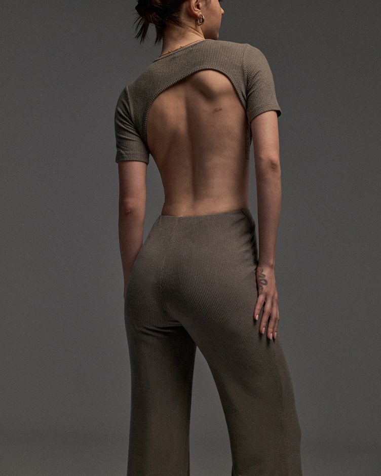 Open Back Sand Jumpsuit