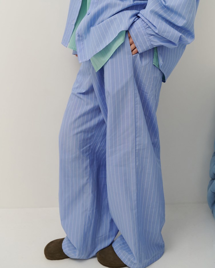 休閒條紋鬆緊長褲