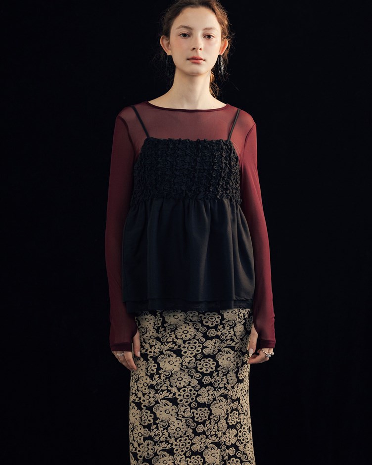 珍珠皺褶層次拼接背心