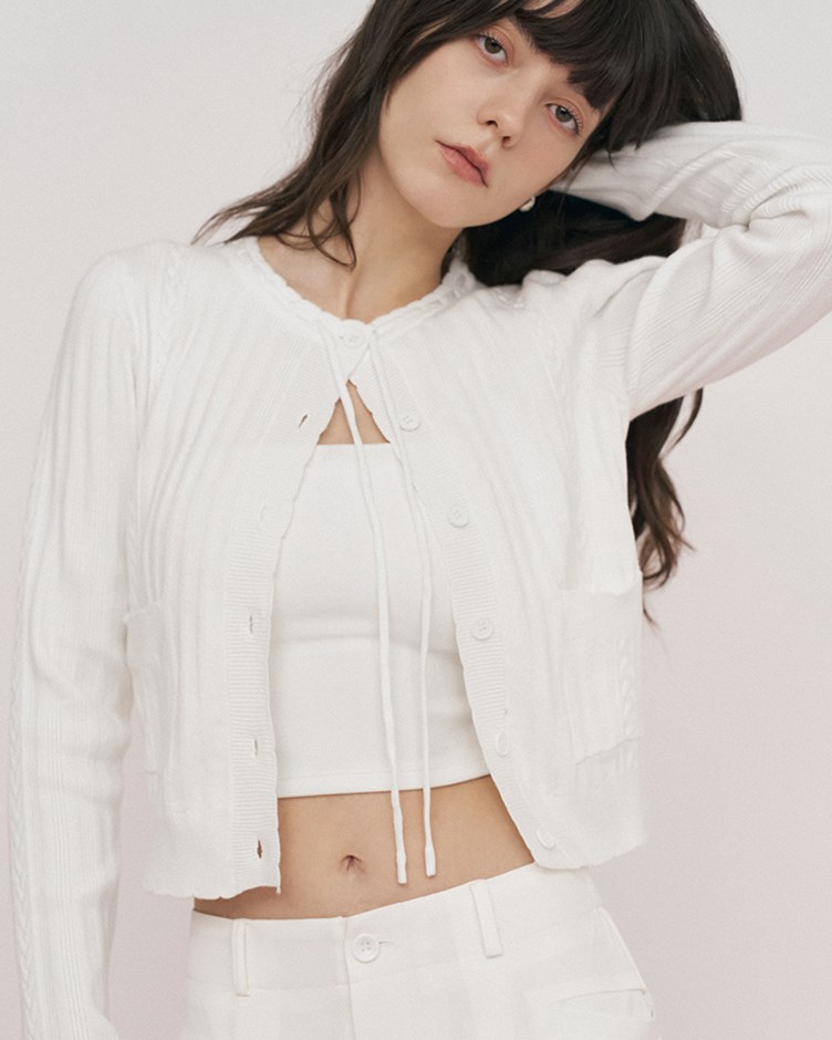 綁帶前排釦針織外套
