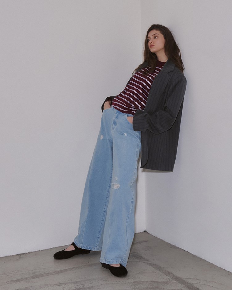 圓領針織條紋長袖(ME.)