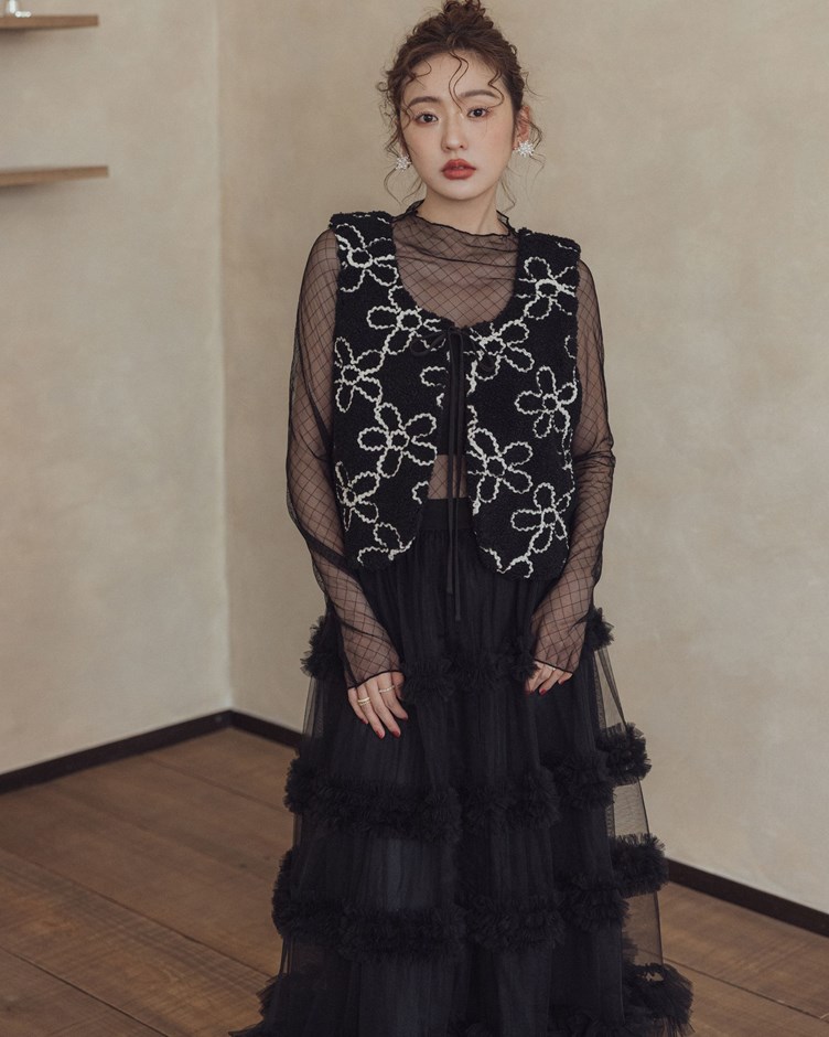 花花壓紋綁帶背心