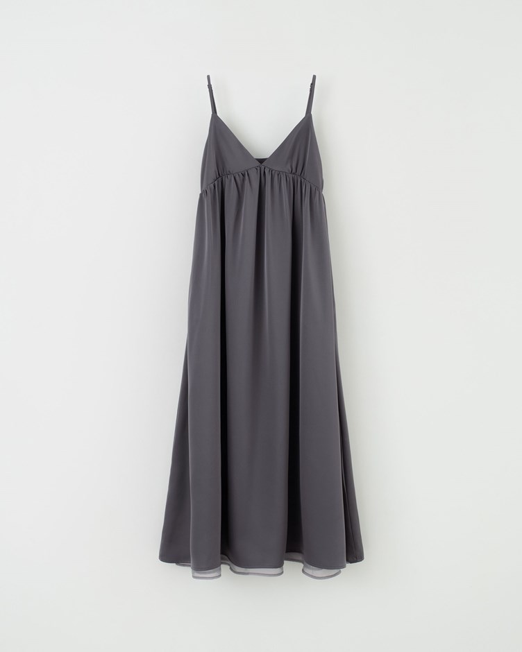 光澤緞面V領洋裝