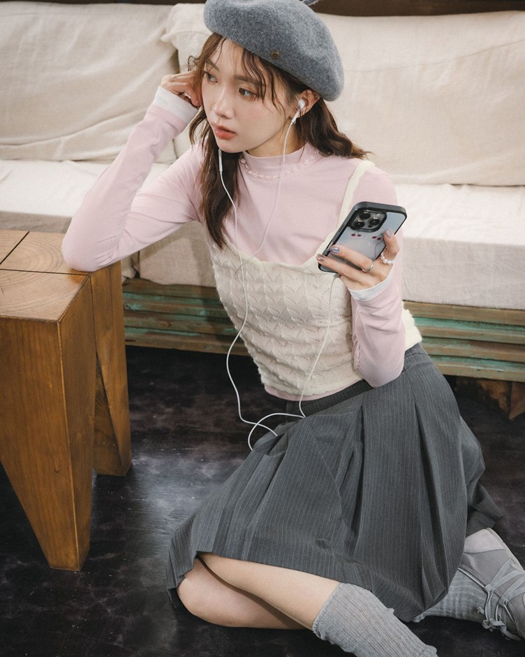 波紋花邊外罩針織背心