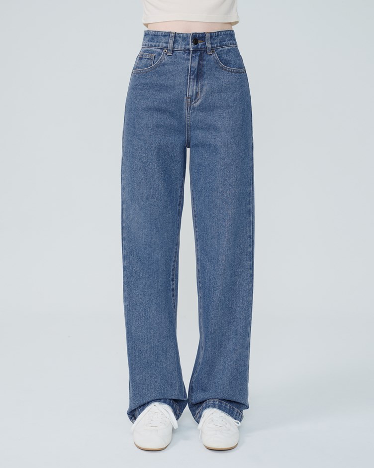 修身高腰直筒丹寧褲（收肉丹寧褲）