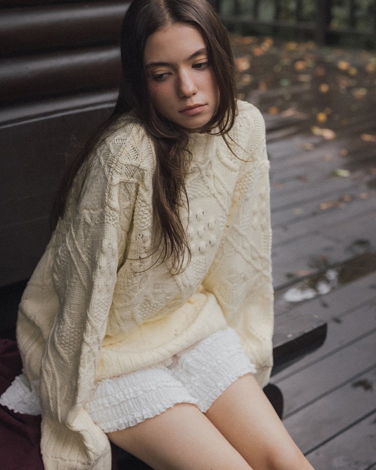 立領仿羊絨織紋毛衣(22)