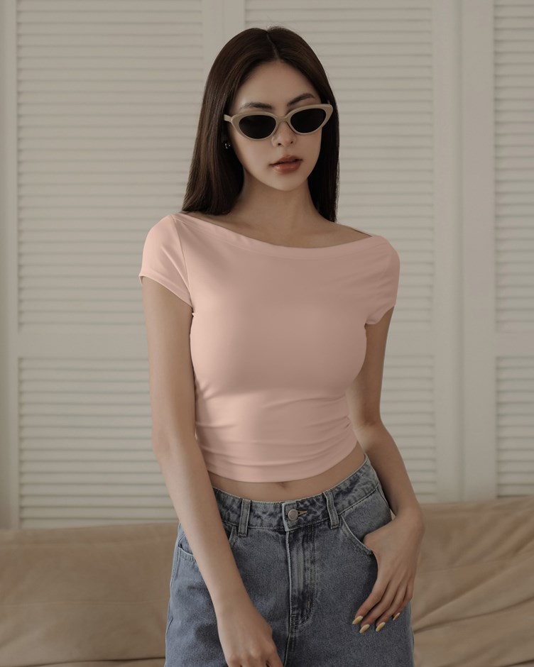 船型領包袖棉質TEE
