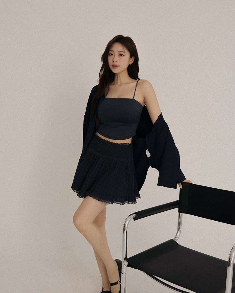 半熟少女澎澎方格花邊小短裙