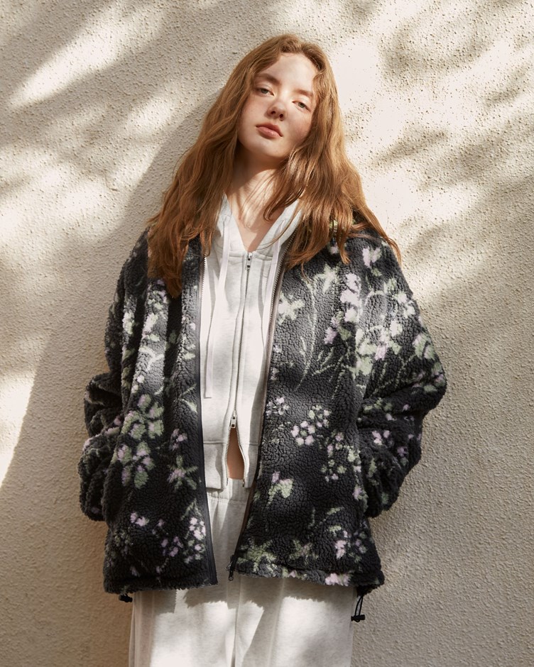 花花羊羔毛立領暖絨外套