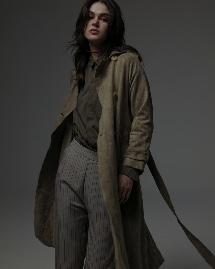 HER Long Belted Trench Coat
