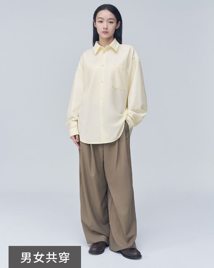 中性西裝料打褶抗皺長褲