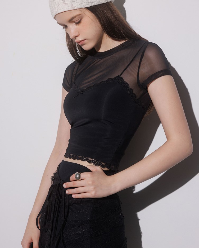 小辣V領拼接蕾絲細肩BRA TOP